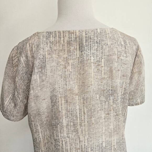 Eileen Fisher Metaphor Silk Blouse Printed Neutrals Relaxed Fit Gray Women XS - Picture 7 of 11
